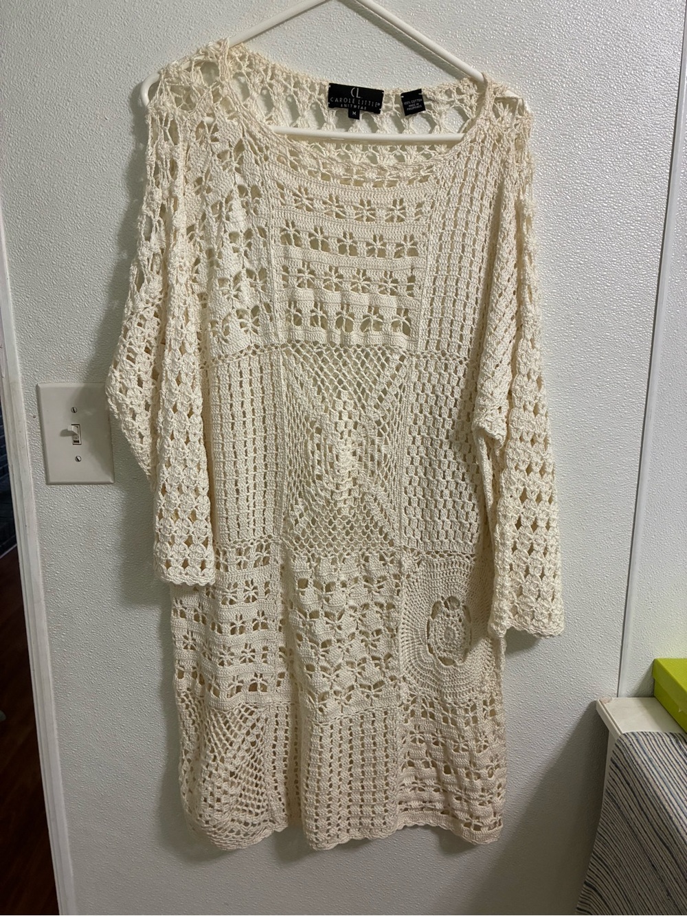 Carole Little VintageCream Open Crochet Knit Dress Swim coverup M